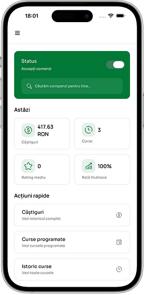 Ecran aplicație șofer